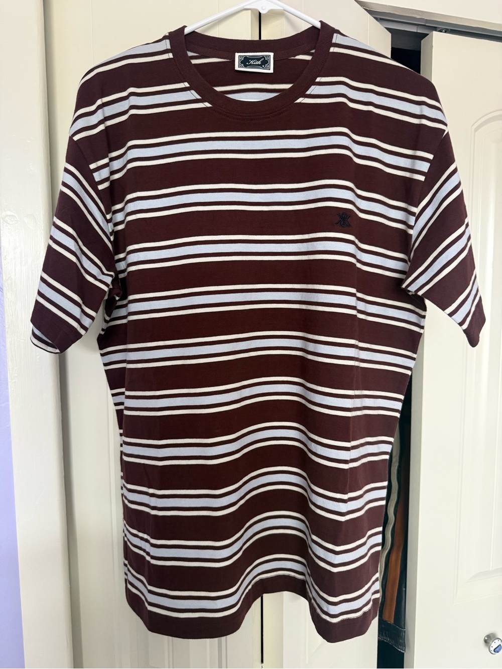 Kith Men's NEW (without tags) Burgundy & White Horizontal Stripe Tee